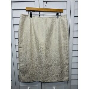 Kasper Metallic Pencil Skirt Career Business Women's Size 14 Cream & Gold